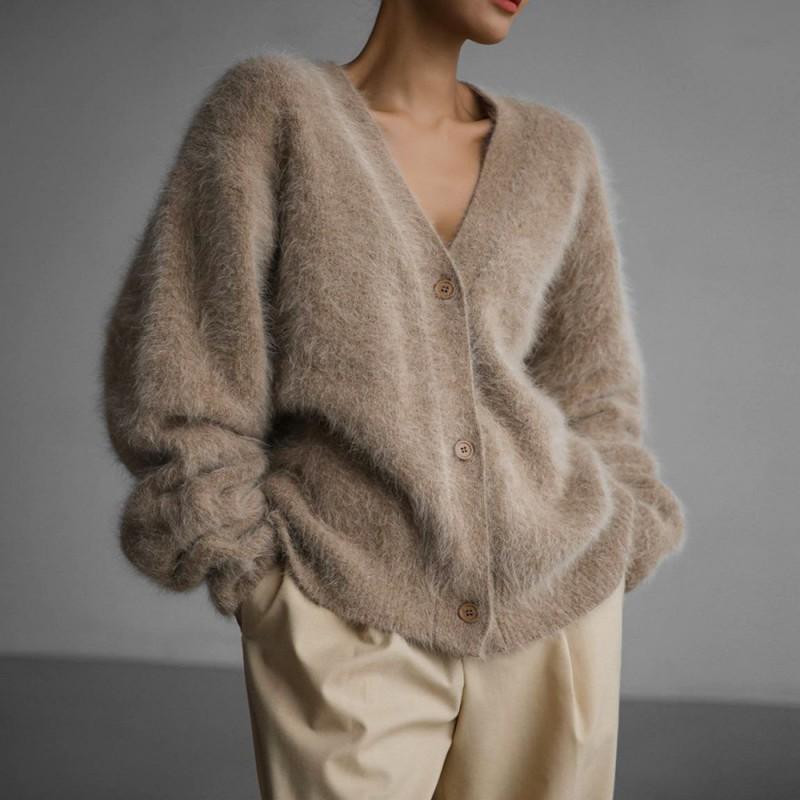 Womens Oversized V-Neck Knit Cardigan Sweater