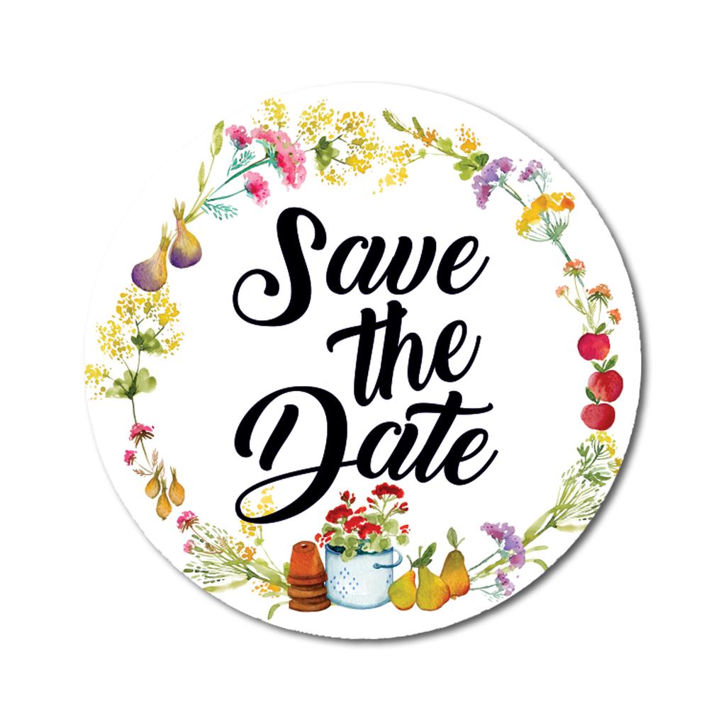 Darling Souvenir 1.6 Inches Round Red Floral & Fruit Wreath Save The Date Label Stickers-45 Pcs