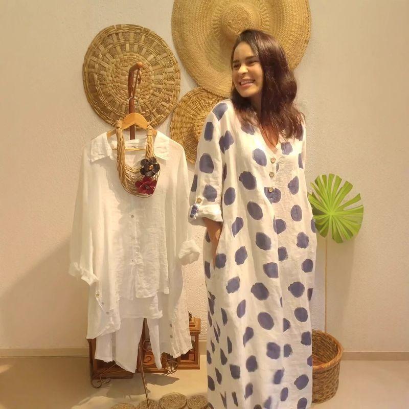 

Европейская и американская женская одежда Новое свободное модное повседневное платье в горошек с длинным рукавом Женское длинное платье B106 Blue 2XL