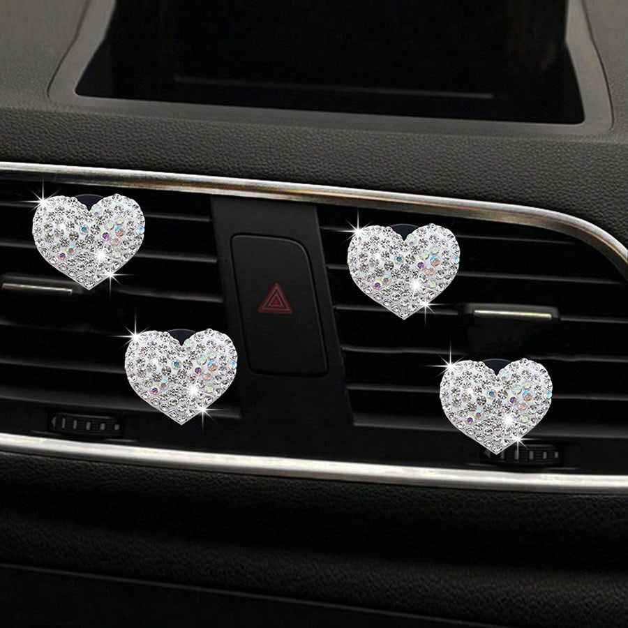 Rhinestone Heart-Shaped In-Car Decor Fragrance Clip, Air Freshener Decorative Clip With Fragrance Pads