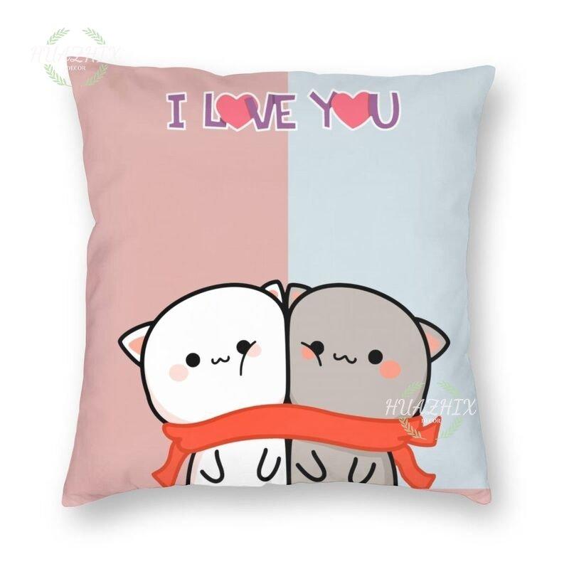 Cute Couple Pillowcase Bedroom Living Room Cute couple cat throw pillow Peach and Goma Family Sofa Car Home Decor Cushion cover