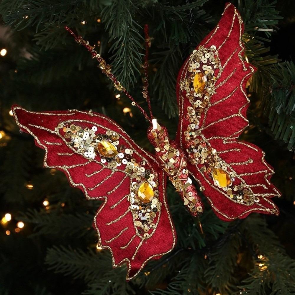 DIY Glitter Butterfly Christmas Flower Simulated Sequins Christmas Tree Decoration Exquisite Butterfly Pendants Christmas Tree