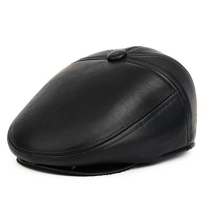Autumn Winter Velvet Coldproof Beret for Middle-Aged and Elderly Outdoor PU Warm Ear Protection Cap Father Cap