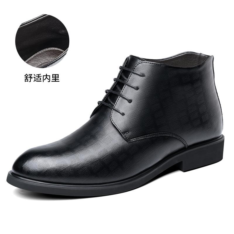 Men's British style 2024 winter business dress velvet high-top men's leather boots middle-aged and elderly warm shoes