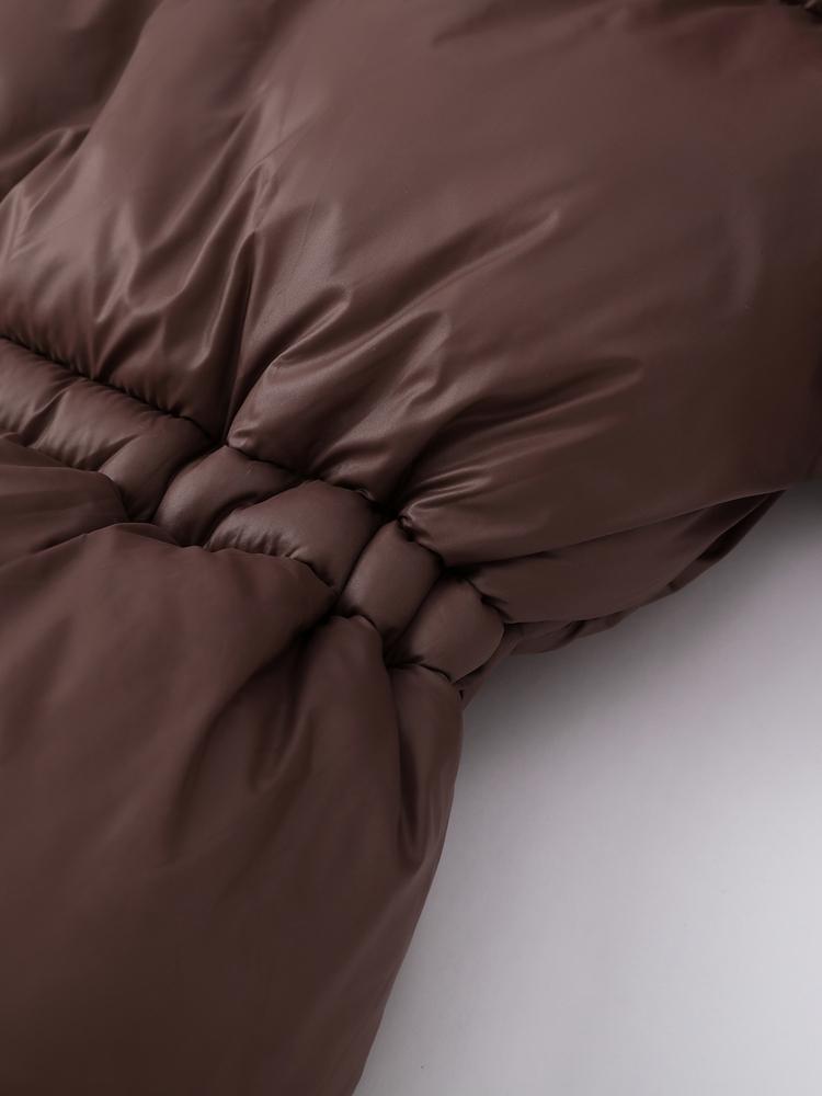 Damen Kapuzen-Baumwolljacke mit Reißverschluss Kordelzug Bindung Locker Warm Braun Baumwollkleidung Leichte Schlanke Jacke Täglicher Arbeitsweg Herbst und Winter