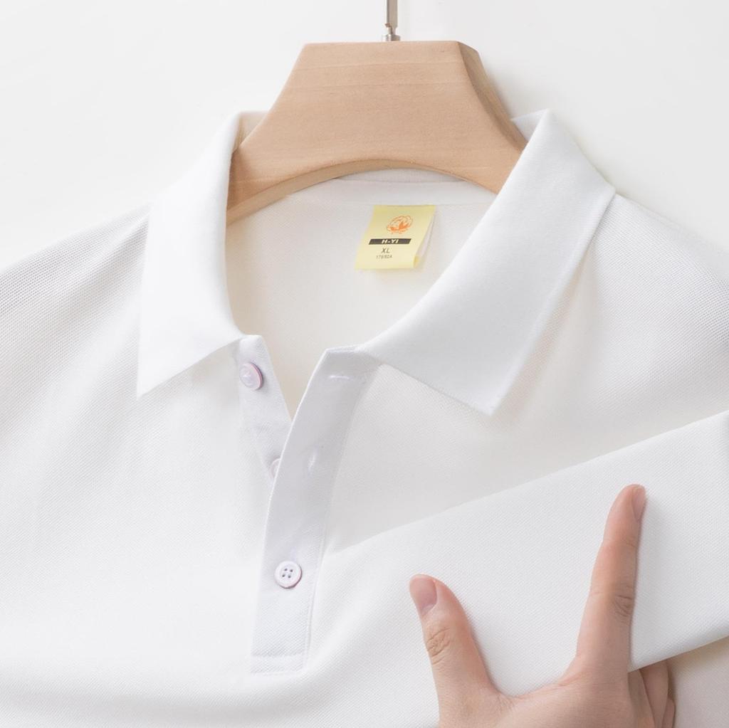 Men's 2024 Ice Silk Cool Short Sleeve Polo Shirt, Solid Color Lapel, Casual Summer Style