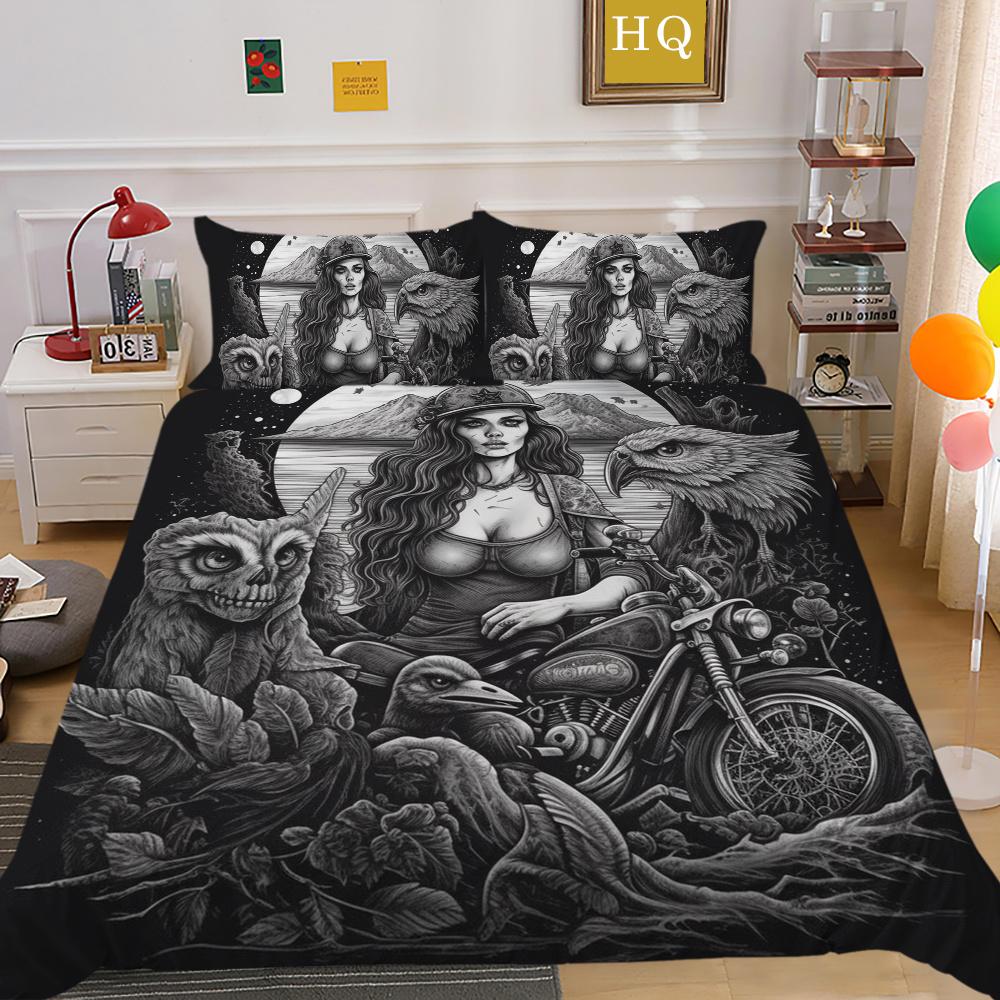 Bedruckter Bettbezug „Beauty Skull“ für Doppelbett, Mikrofaser, für Teenager, coole Mode, hochwertige Heimtextilien