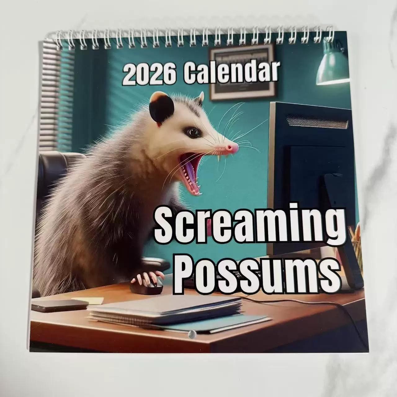 

2026 Funny Screaming Possums Calendar January 2026 December 2026 Thick Possum Calendar Funny Gag Gift for Possum Animal Lover