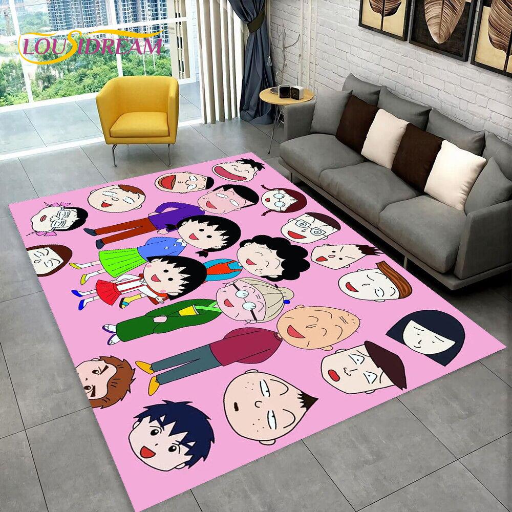 Chi-bi Maruko Sakura Momoko Teppich, groß, Teppich für Wohnzimmer, Schlafzimmer, Sofa, Fußmatte, Dekoration, rutschfeste Bodenmatte für Kinder, 3D
