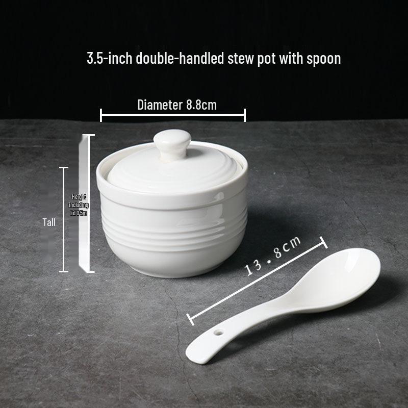 Bird's Nest Ceramic Stew Pot with Lid - Double Boiler Steaming Bowl for Soup & Steamed Egg, Pure White Tableware