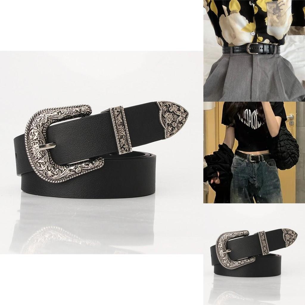 Retro Floral Womens Belt Fashionable Pin Buckle Durable Pu Material For Casual Style