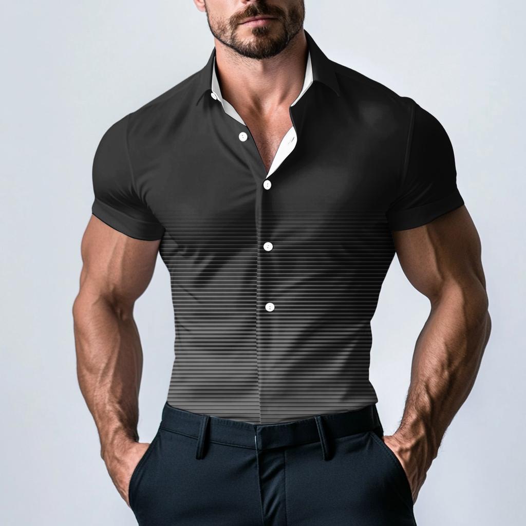 Men's Fashion Printed Satin Short Sleeve Shirt Top