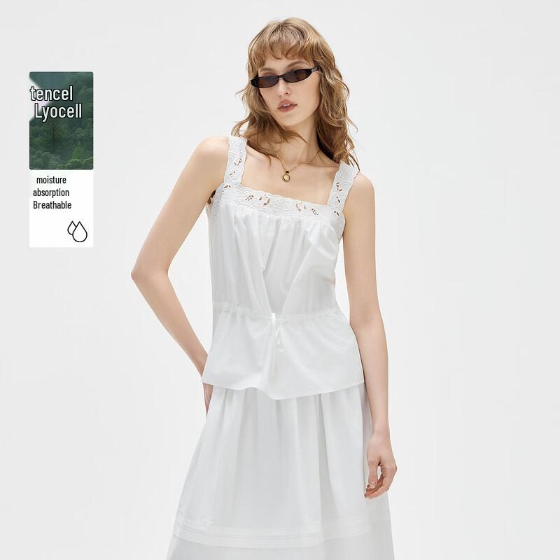 ELLE Women s Embroidered Lyocell-Cotton Strappy Camisole L