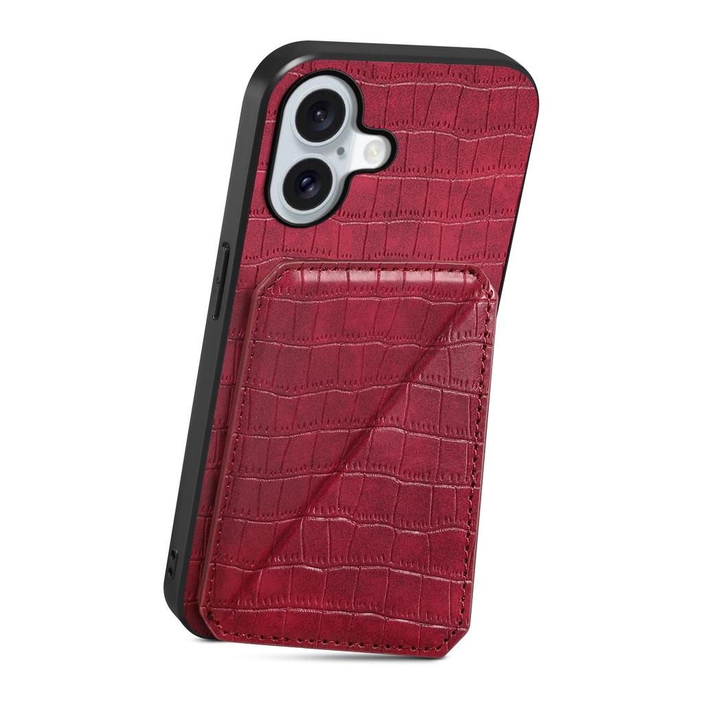 For iPhone 17 Case with Card Holder Leather+PC+TPU Crocodile Textured Back Cover