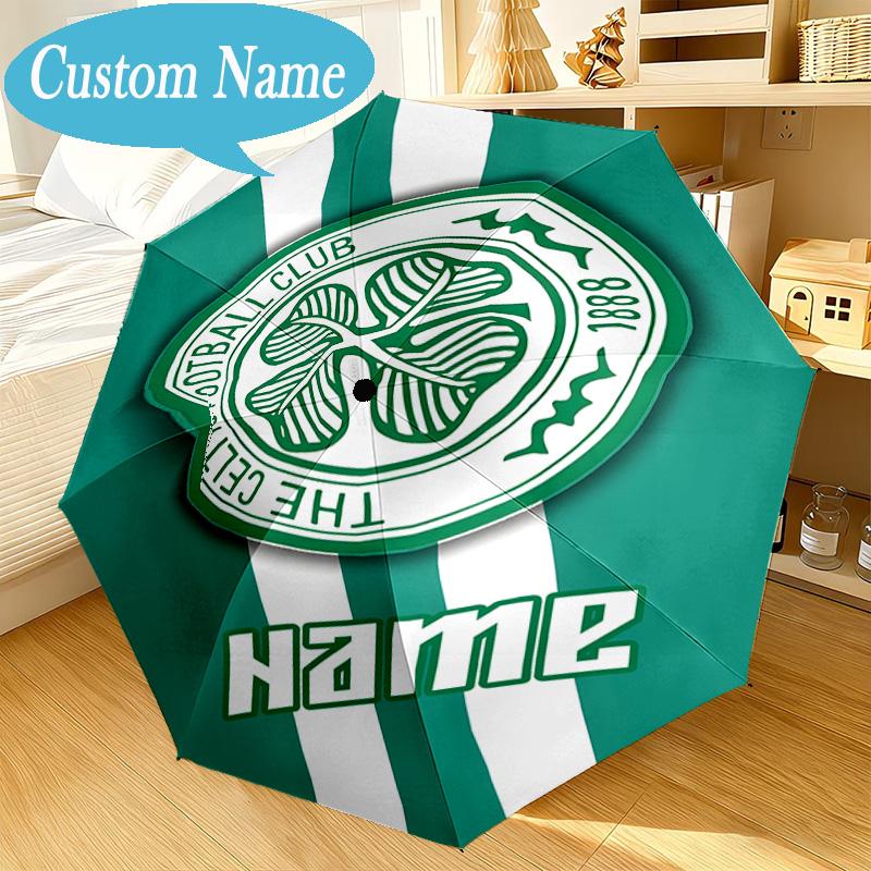 Custom Name Umbrella Celtic Football Crest Umbrella 8-Frame for Travel, Camping, Casual Lightweight Portable, Essential for Family Gifts