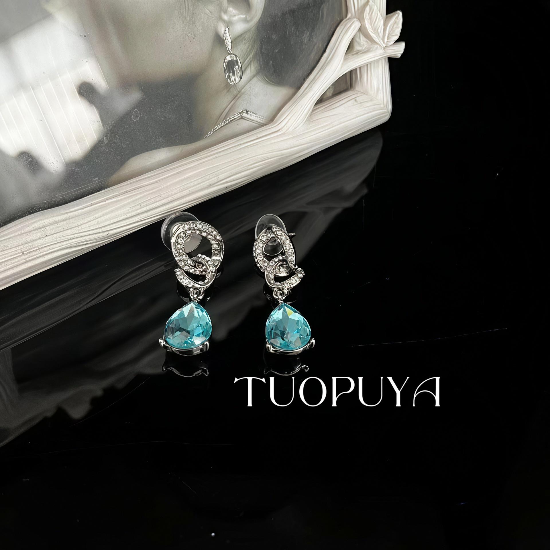 2026 French Zirconia Saint Mary Aquamarine Water Drop Earrings - Luxury Light Temptation