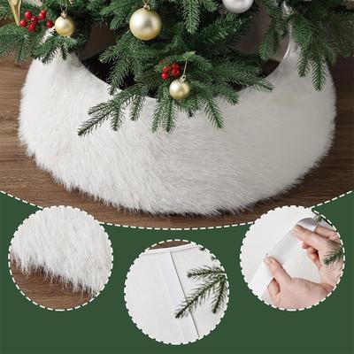 White Faux Fur Christmas Tree Collar Soft Plush Tree Skirt Style Base Cover Holiday Ornament for Home Garden Office