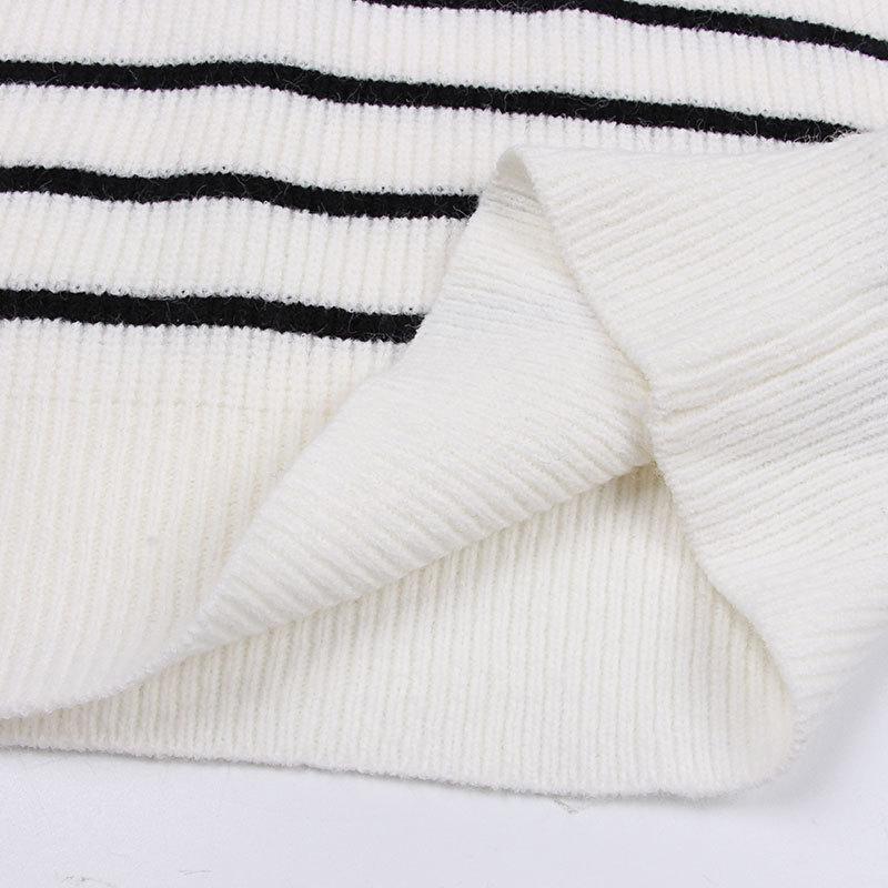 Striped Sweater Women Knitted Pullovers Autumn Winter Fashion Zipper Jumpers Long Sleeve Half High Collar Loose Pullover