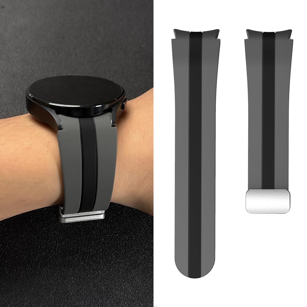 Two-Tone Vertical Stripe Silicone Strap with Magnetic Clasp for Samsung Watch4/5/6/7/FE 40/44mm Sports Watch Strap
