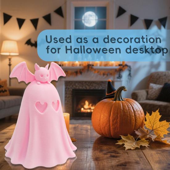 Halloween Ghost Figurine 3D Printed Pink Bat Ghost Statue Desktop Decoration for Home Indoor Shelf Table Decor