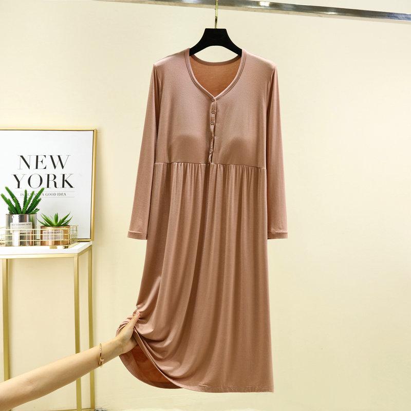 Women's Modal Long Sleeve Swing Dress with Chest Pads - Plus Size Casual for Spring, Summer, Autumn