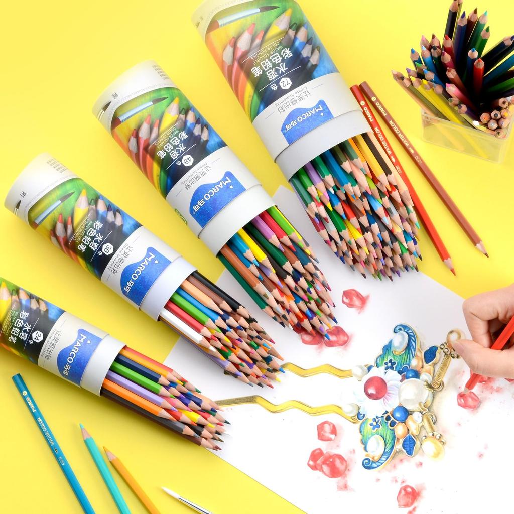 Marco Watercolor 48 with for Elementary School Unbreakable Colored Colored Coloring with Brush 4320 Watercolor Pencils 48 Colors Pencils, Colors,