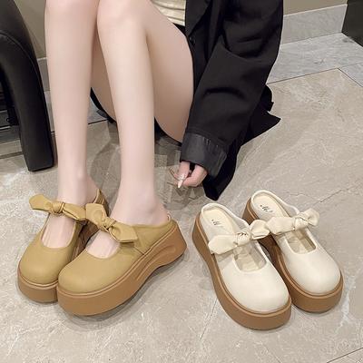Bow-tied, Thick-soled, Half-slipper for Women's Outerwear, 2025 New spring/Summer French Marie Jean Headband Flip-flops