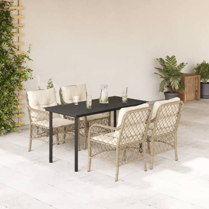 VidaXL Garden Dining Set with Cushions 5 Pcs, Patio Table and Chairs, Outdoor Furniture Terrace, Modern, 3212147