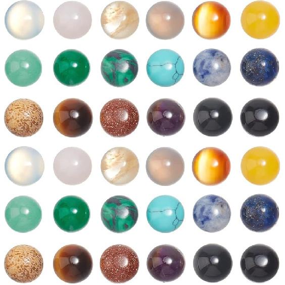 SUPERFINDINGS 40pcs 10mm Half Round Natural Cabochon 20 Color Flat Back Gemstone Cabochon Healing Quartz Chakra Crystal Stone for Bracelet Necklace 8mm