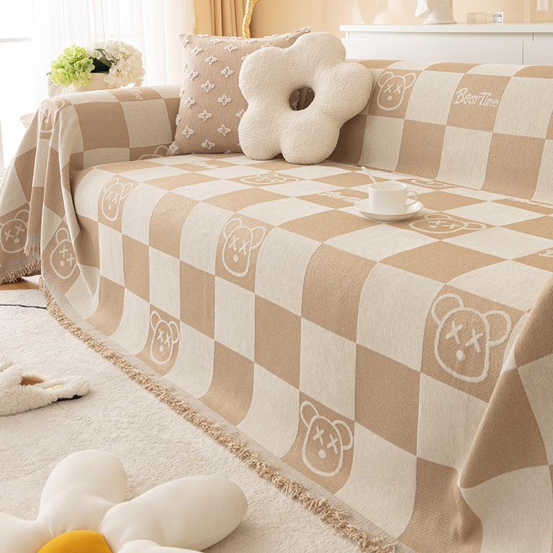 Anti-Scratching Chessboard Plaid Sofa Towel Sofa Cover Cloth Four Seasons Universal Sofa Cushion Sand Straight Row Cover Blanket One-Piece Cushion
