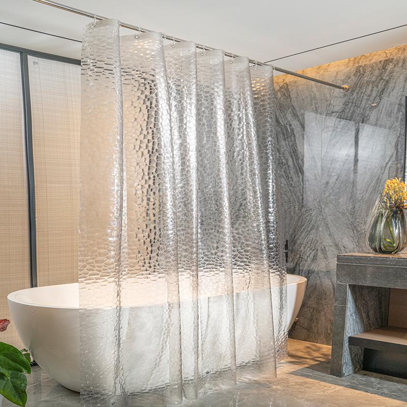 Waterproof PEVA Shower Curtain with Hooks, Solid Color, Thickened & Punch-Free for Bathroom