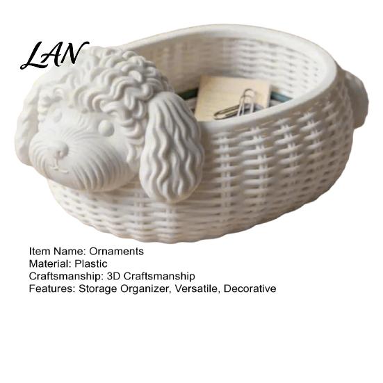 Small Object Holder Poodle Shaped Storage Organizer, 3D Print Decorative Ornament, Plastic White Figurine Container for Objects And Jewelry