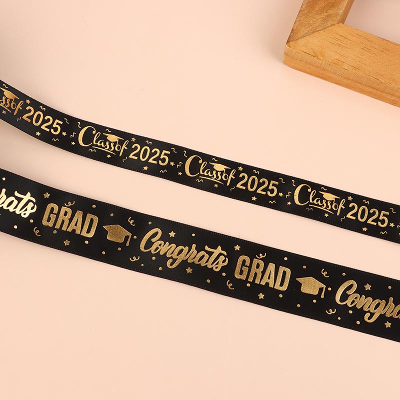 10Yard/Lot 2025 Graduation Satin Ribbon Bronzing Congrats On Congratulations Congrats Grad Decorative Ribbon Gift Wrapping