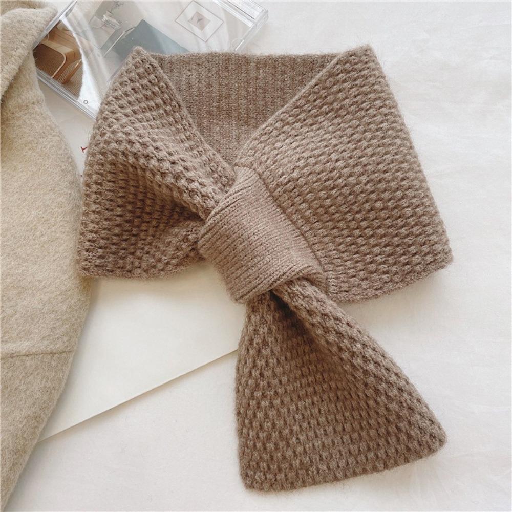 Knitted Neck Scarf Thick Neckerchief Wrap Winter Warm Cross Scarf  Girls