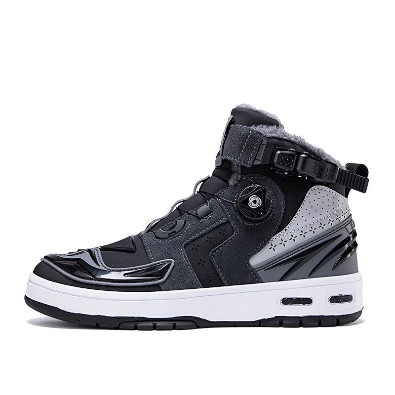 Autumn/Winter UNISEX Plus Velvet Motorcycle Boots Large Size Rotating Buttons Deoxy Leather Anti -sliding Collision Ride Boots Sneaker for Men