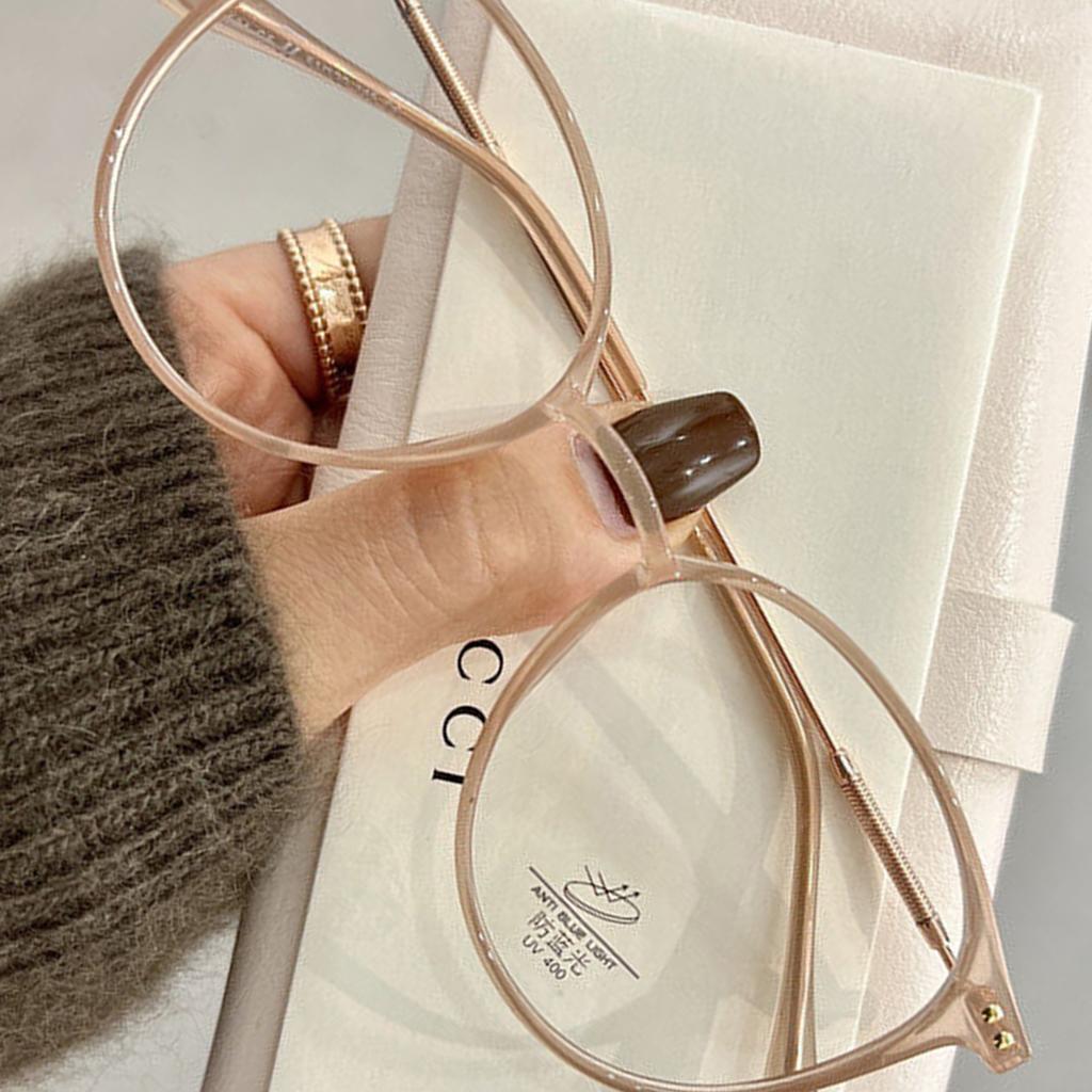 Round Anti Blue Light Glasses for Women Lightweight Brown Frame Eyewear