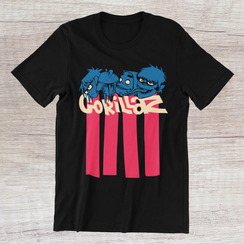 Hot! GORILLAZ Band Hip Hop Rock Band Black Heavy Unisex T-Shirt M