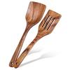 2 Wooden Spatula With Long Handle For Cooking, Long Handle Three-Line Spatula For Non-Stick Pans, For Cooking, Frying, Baking