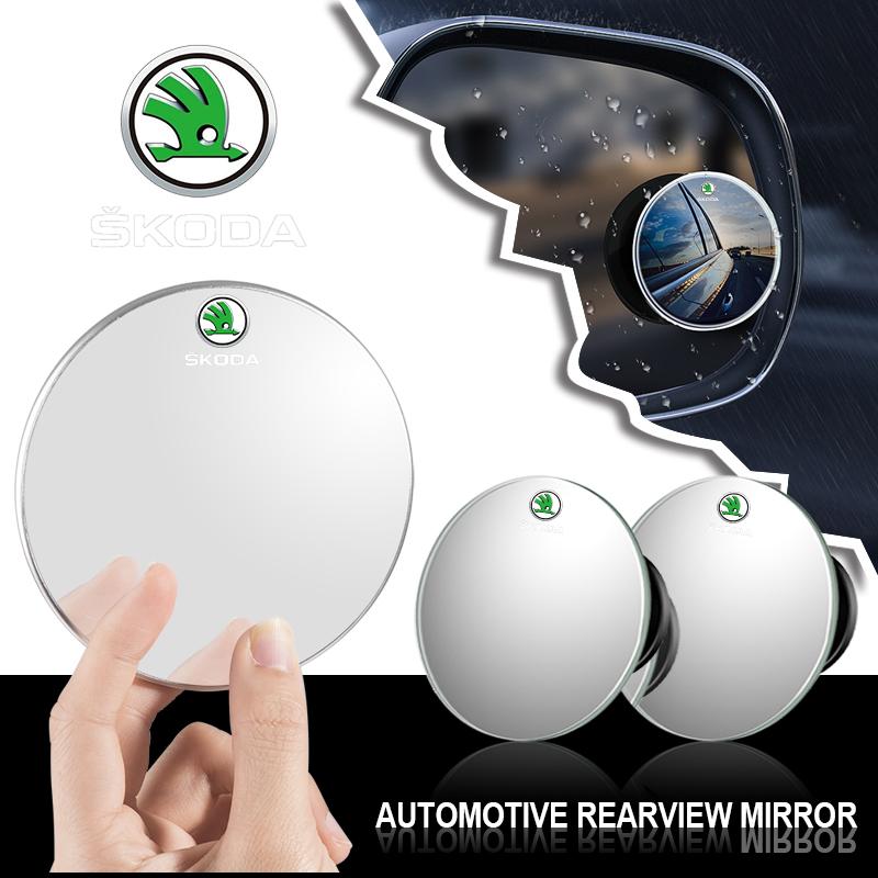 2Pcs 360 Degree Car Blind Spot Rear View Mirror Wide Angle Adjustable For Skoda Octavia Superb Rapid Kodiaq Karoq Fabia Kamiq Roomster Citigo
