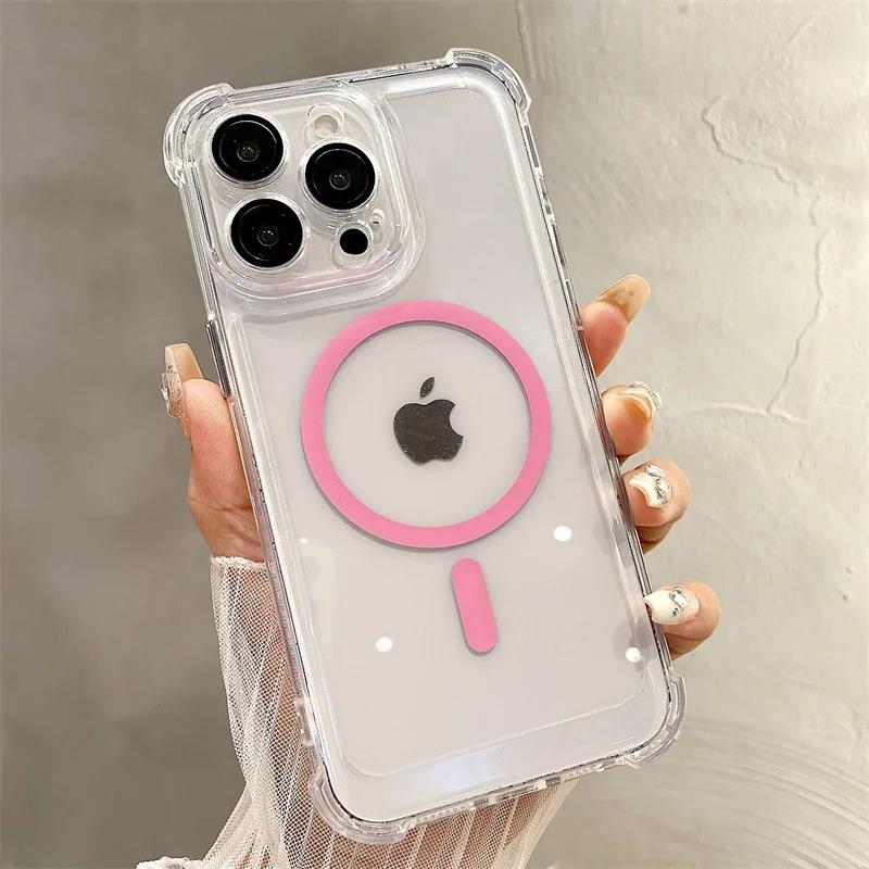 Fashion Simple Color Magnetic Shockproof Case For iPhone 11 12 13 15 16 Plus 14 ProMax Silicone Soft Wireless Charging Cover Men