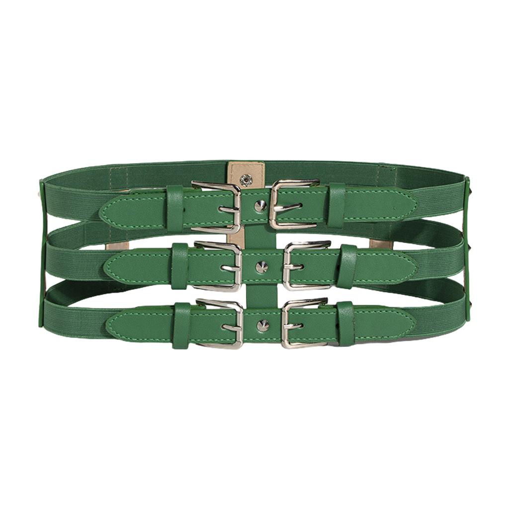 Fashionable Three Breasted Waist Belt Female Corset PU Waistband Elastic Cincher Belt All Matching Waist Dressingup Belt