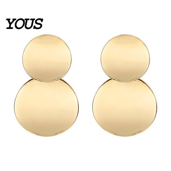 Large And Small Circle Earrings Chunky Dangle Earrings, Geometric Stud Double Thin Metal Sheet Round Disc Jewelry for Women Comfortable Long Wear
