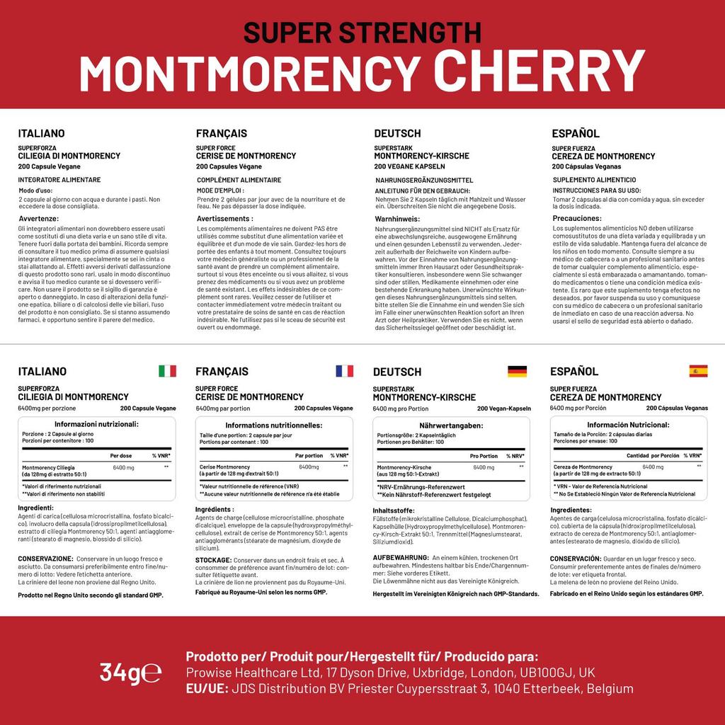 Montmorency Cherry 6400mg - 200 Tart Cherry Capsules - Natural Tart Cherry Extract Supplement for Men & Women