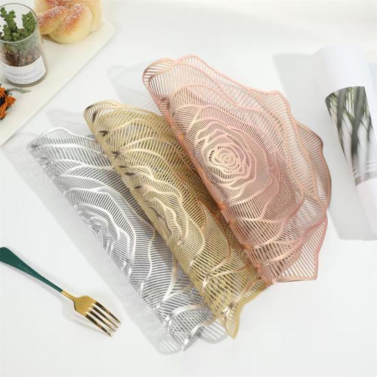 PVC Placemat Heat-Resistant Reusable Table Mat Hollow Rose Shape Insulation Pad for Dining Table Decoration