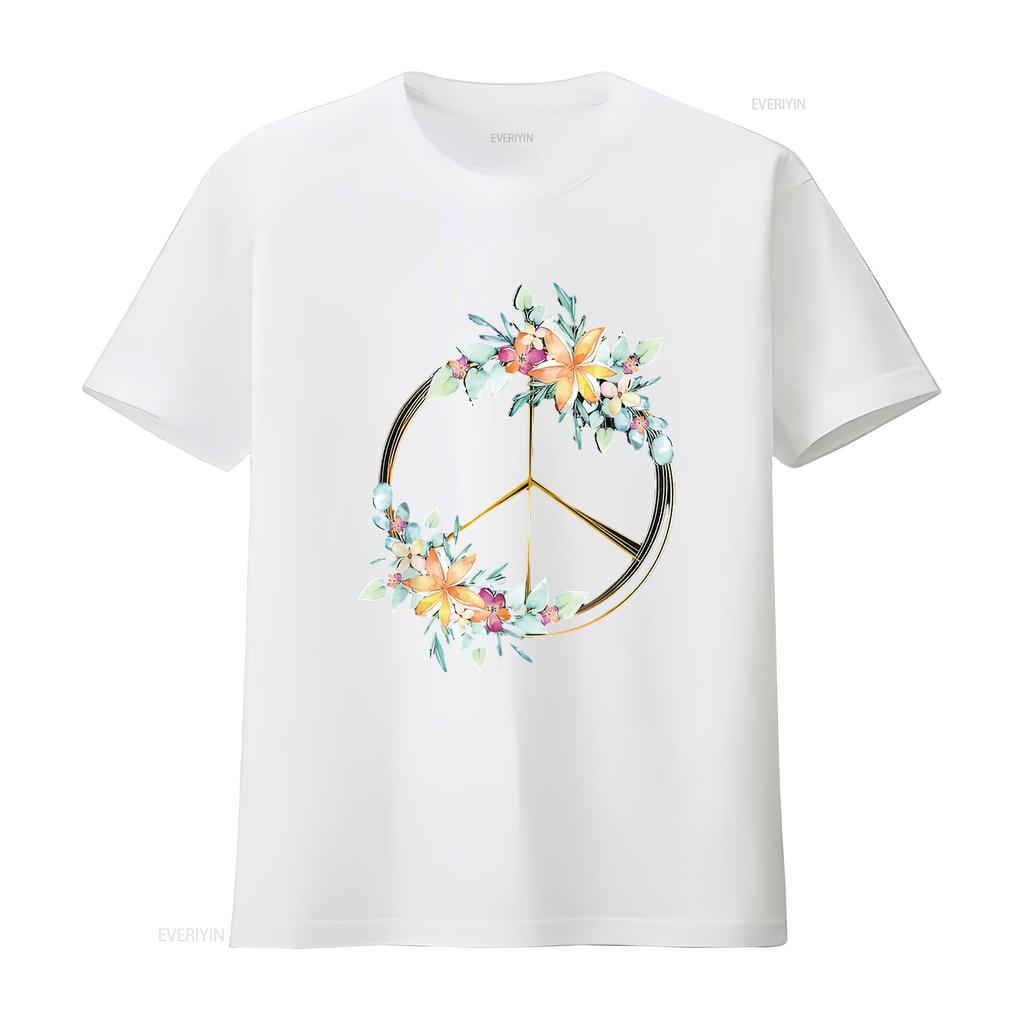 Floral Peace Sign Watercolor Bohemian Hippie Clothing Womens T Shirt Black 2X Large Vintage Washed Graphic Unisex Breathable
