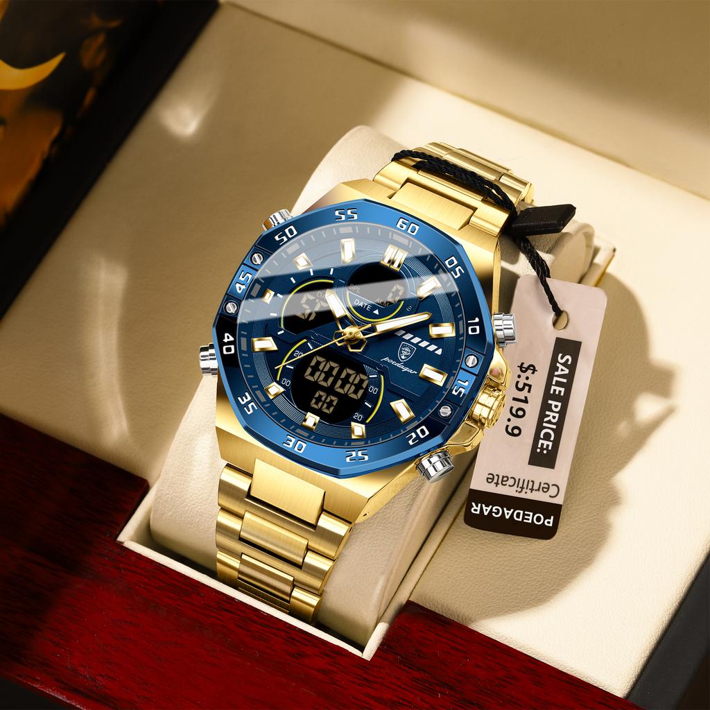 New Digital Display Men Quartz Watch Multifunctional Montre Stainless Steel Waterproof Watch for Men