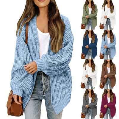 Women's Solid Color  Sleeve Coarse Wool Pocket Knitted Cardigan Sweater Sweater For Women