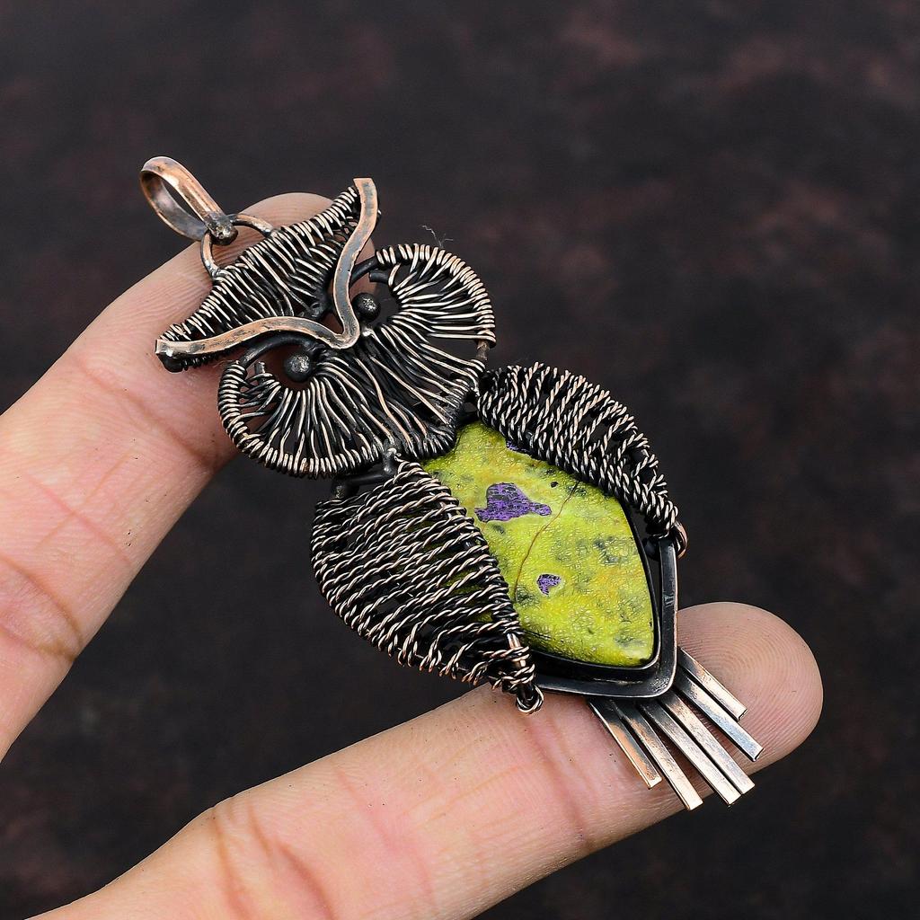 Stichtite Pendant Copper Wire Wrapped Pendant Owl Gemstone Pendant Wire Wrap Jewelry Handmade Pendant Gift For Women Antique Copper Jewelry