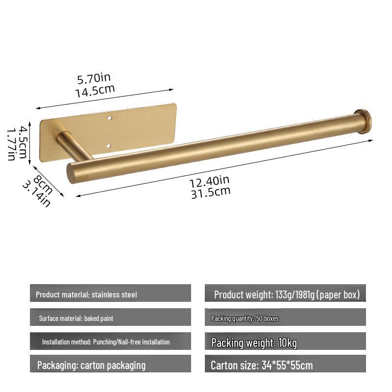 Lochfreier Edelstahl-Halter für Küche & Bad für Papierhandtücher, Servietten & Frischhaltefolie