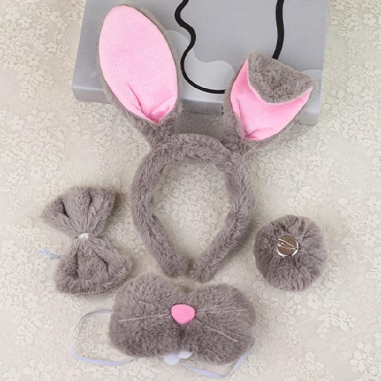 4 Stück Kinder Erwachsene Hasenohren Stirnband Fliege Nase Hasenschwanz Osterhasen Kostümset für Halloween Cosplay Party